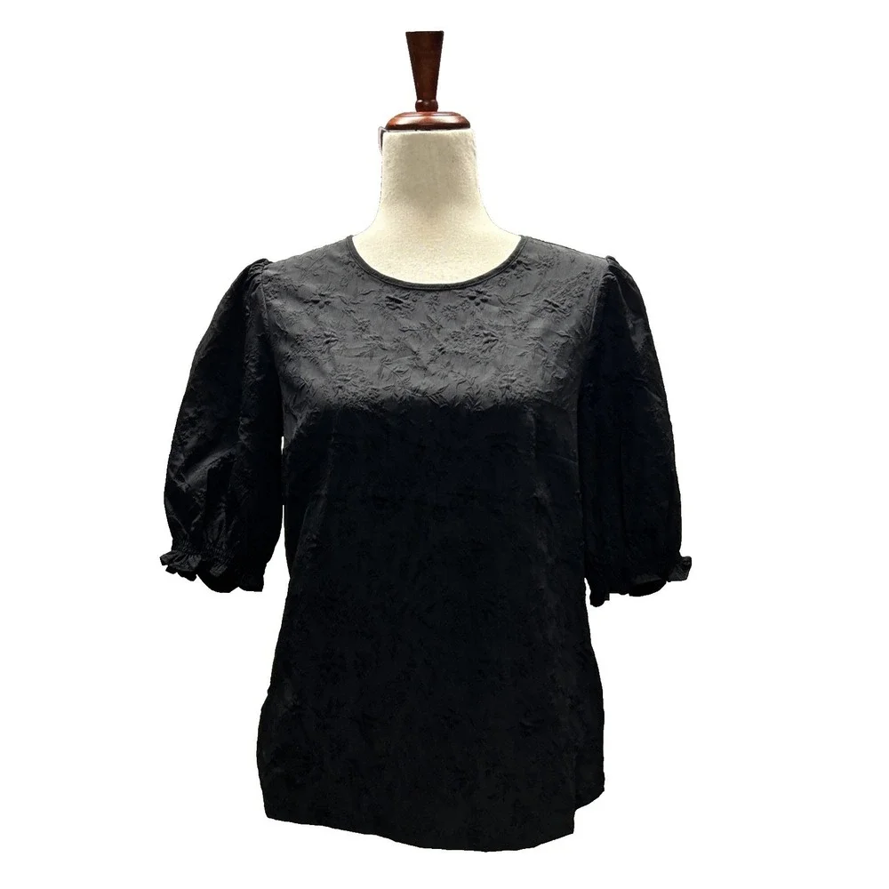 Ted Baker Women's Blouse Small‎ Embossed Puff Sleeve Minimalist Quiet Luxury